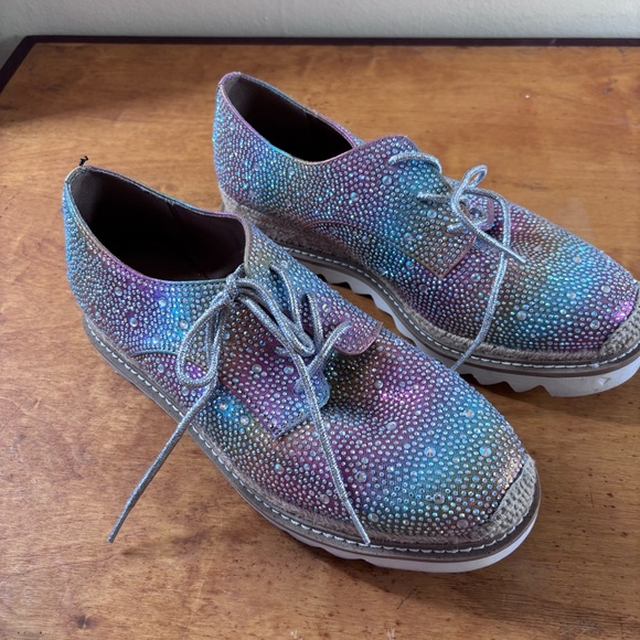 torrid Shoes - Torrid 9.5WW pride embellished silver sparkly wedge lace up party statement shoe